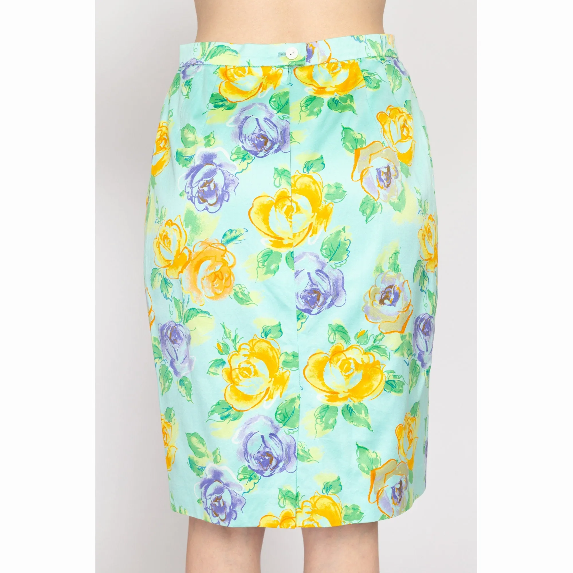 Medium 80s Escada Aqua Blue Floral Skirt Suit Set