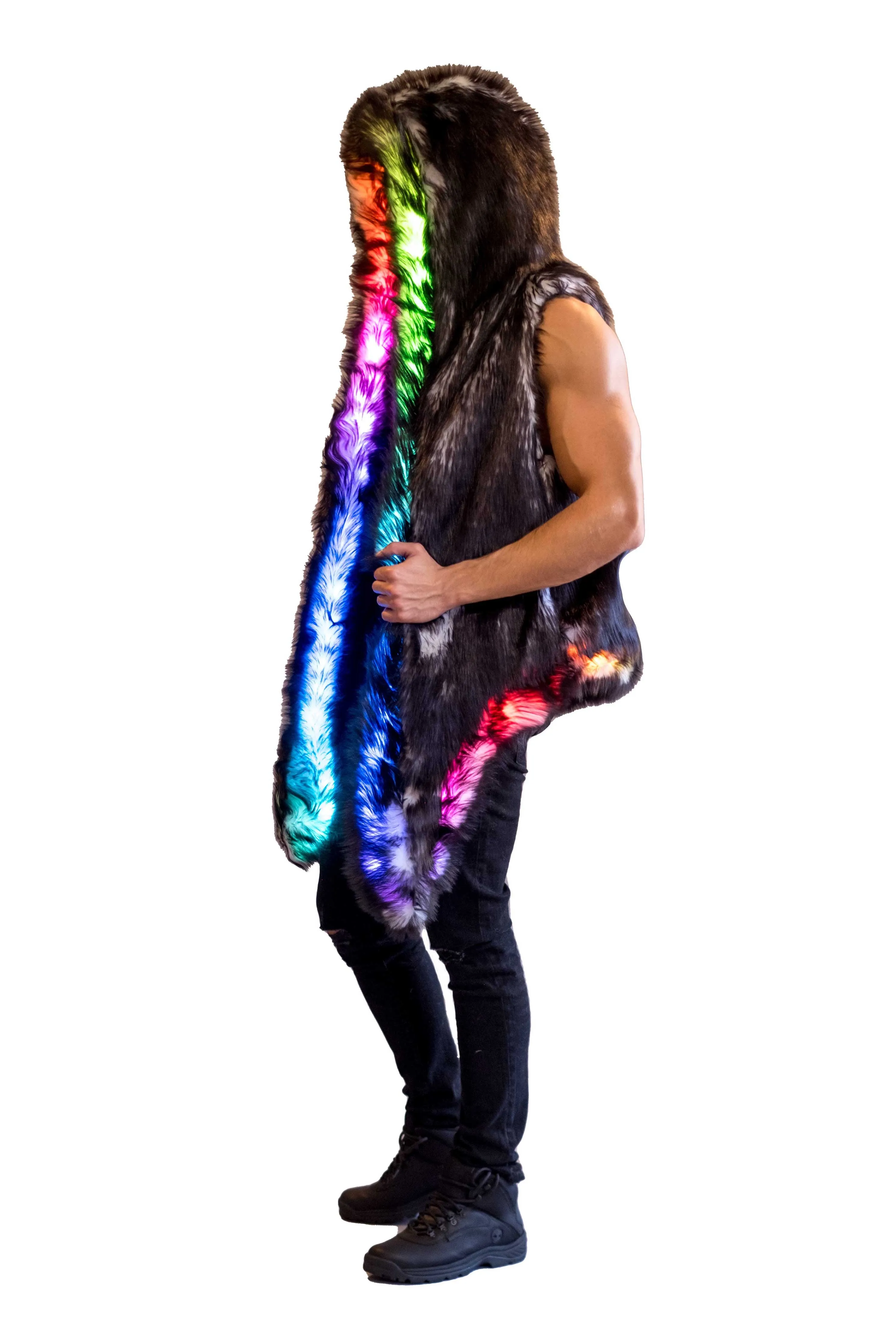 Men's LED Fur Vest in "Just The Tip-Black" IN STOCK