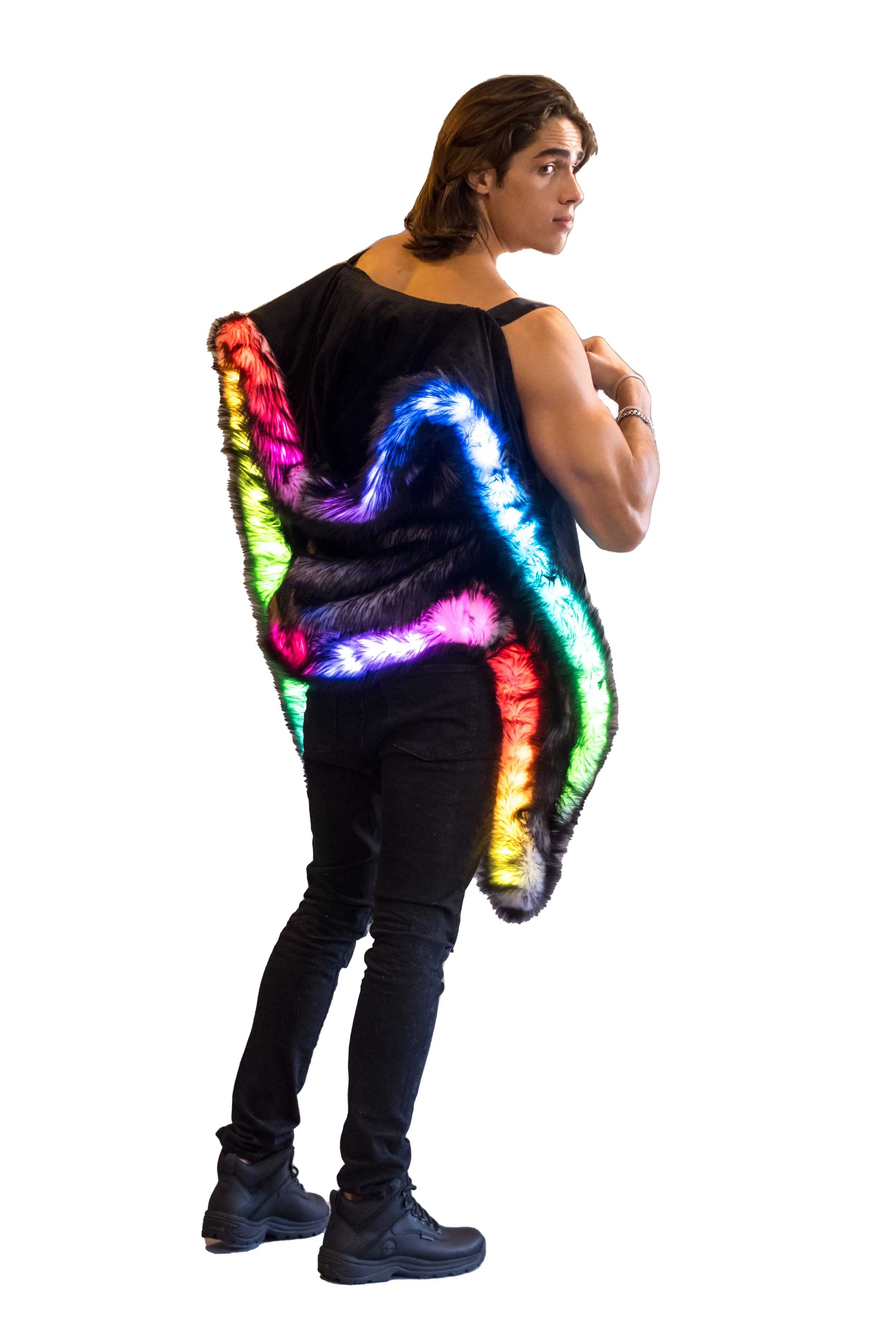 Men's LED Fur Vest in "Just The Tip-Black" IN STOCK