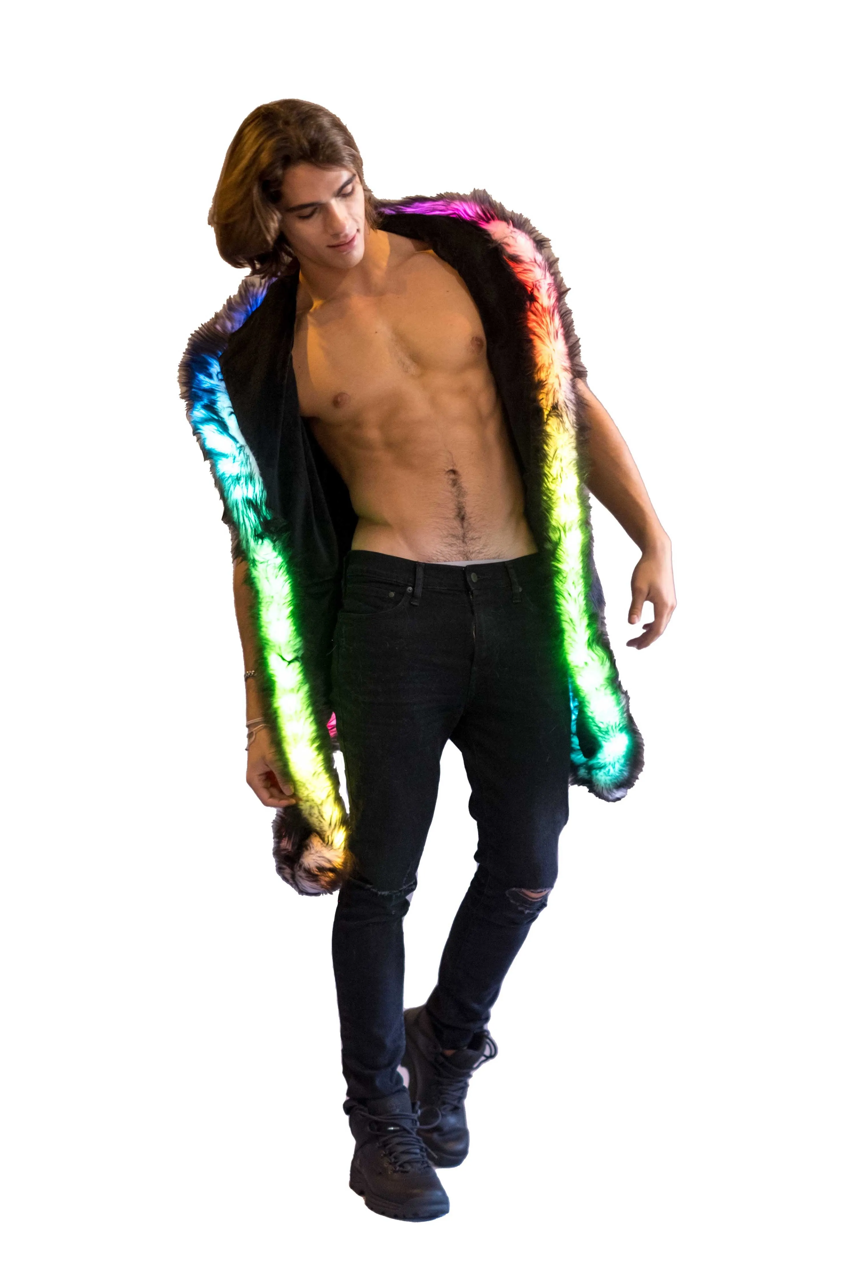 Men's LED Fur Vest in "Just The Tip-Black" IN STOCK