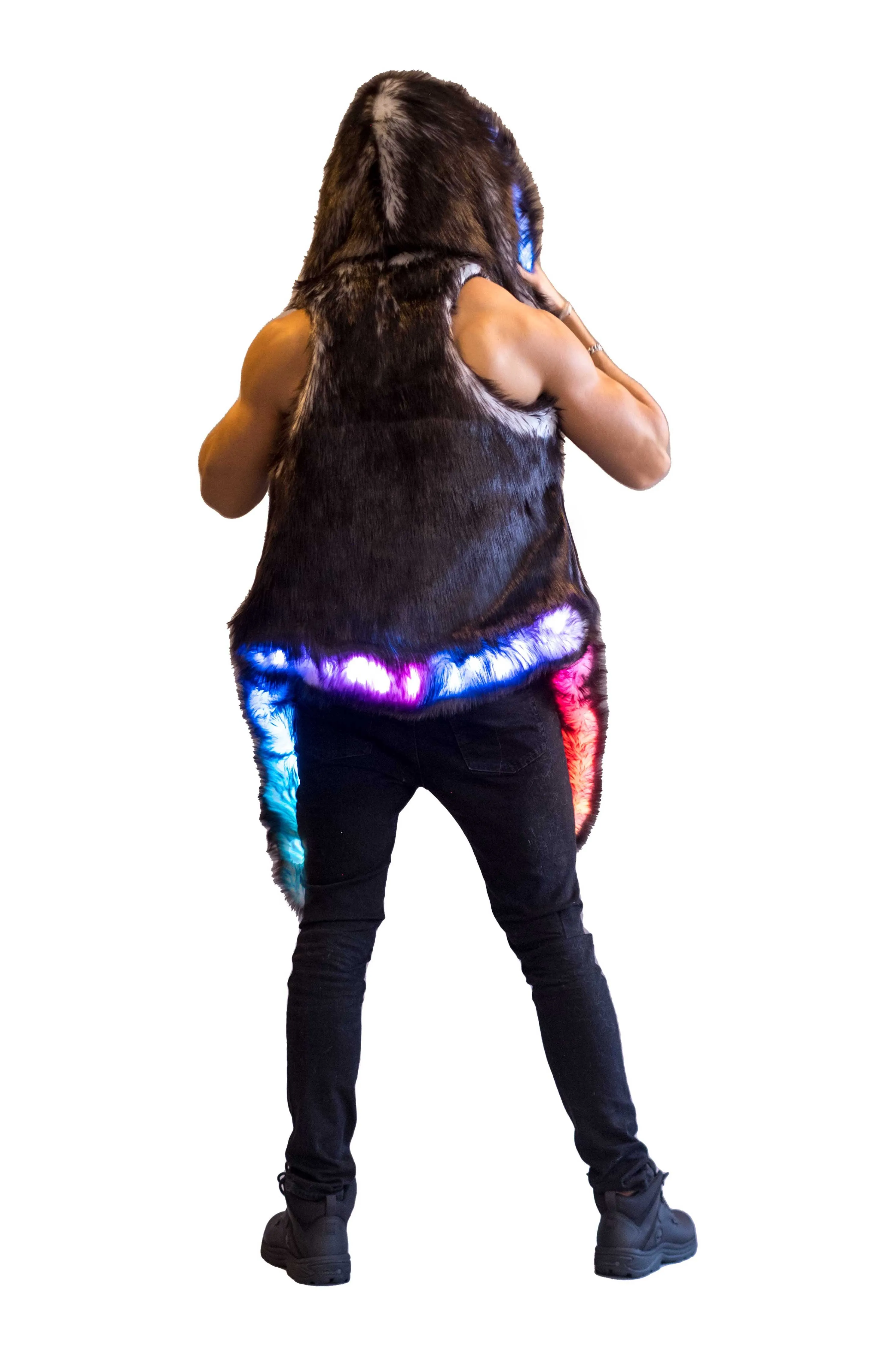 Men's LED Fur Vest in "Just The Tip-Black" IN STOCK