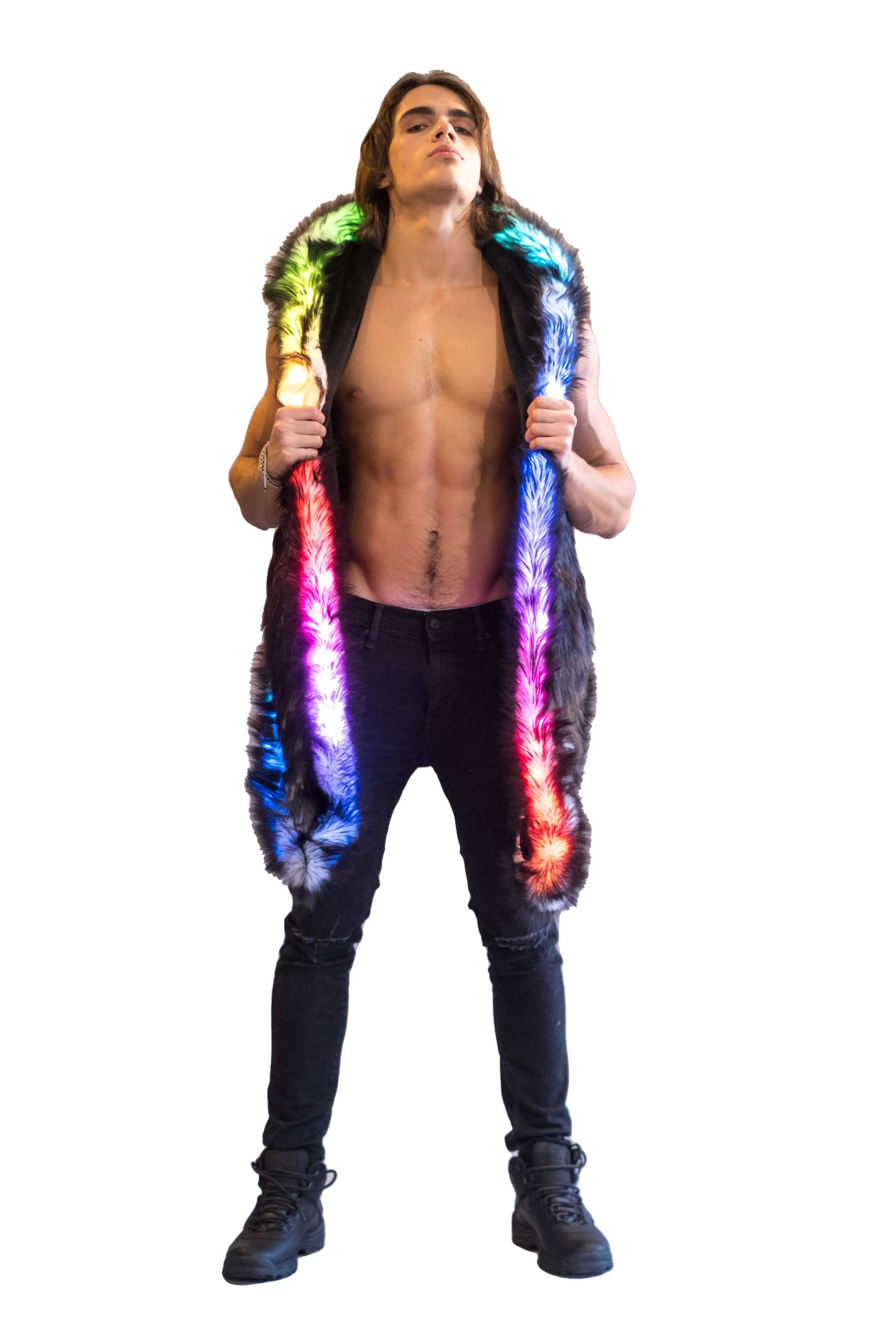 Men's LED Fur Vest in "Just The Tip-Black" IN STOCK