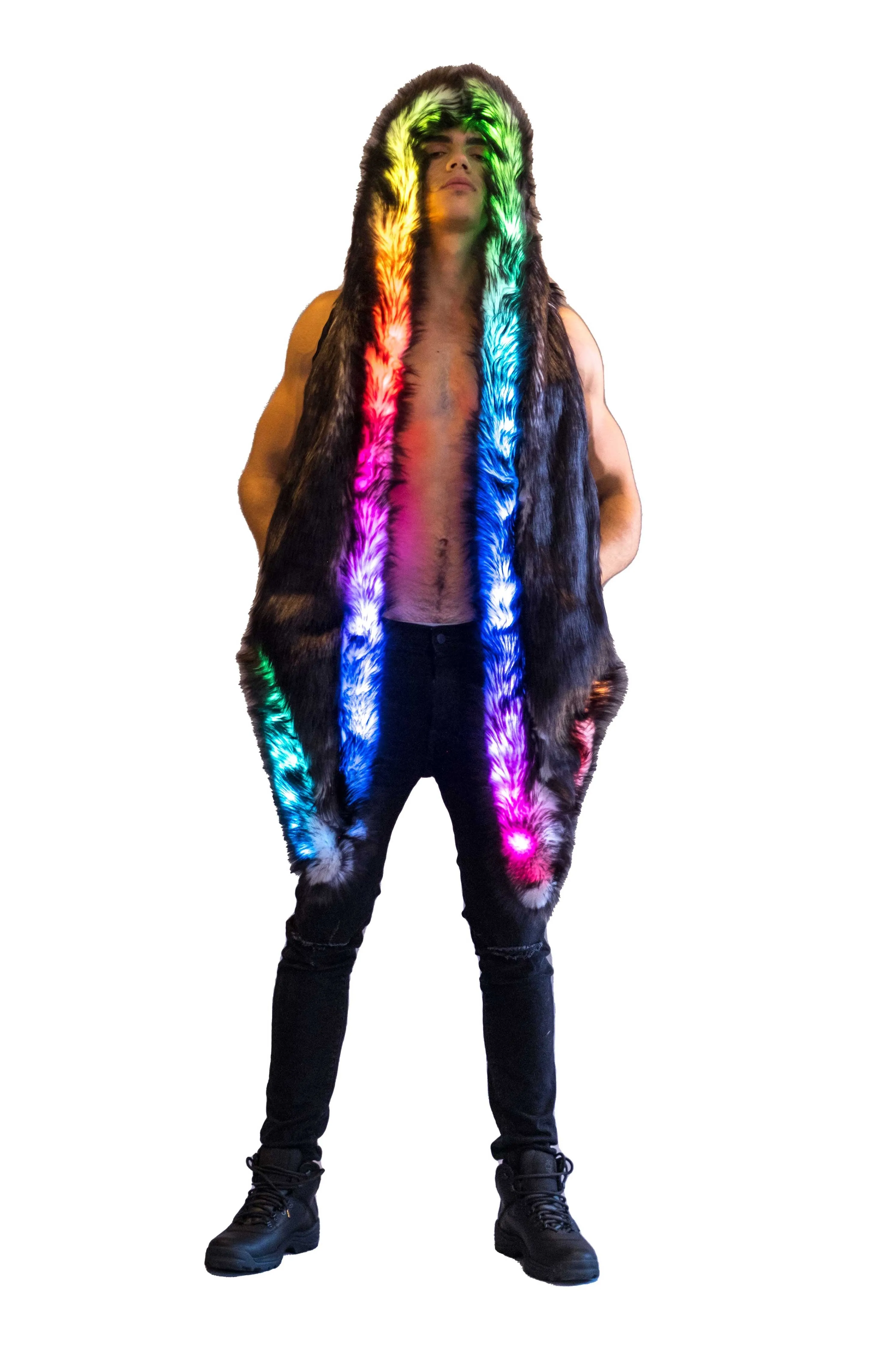 Men's LED Fur Vest in "Just The Tip-Black" IN STOCK