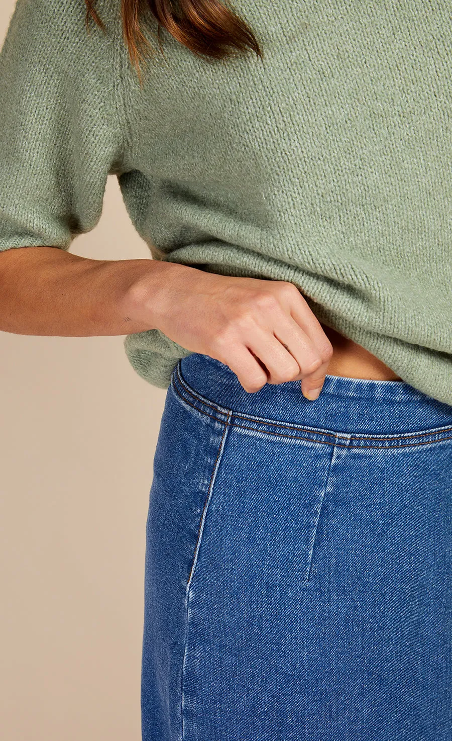 Mid-Blue Denim Midi Pencil Skirt by Vogue Williams
