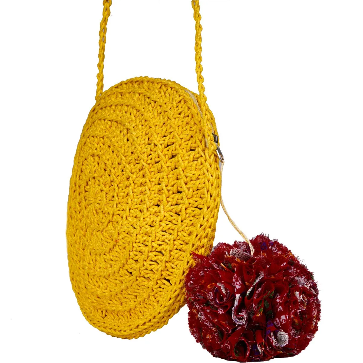 Miniature Round Mini Sling Bag | Hand-Crochet | Mustard Yellow