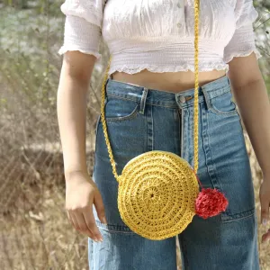 Miniature Round Mini Sling Bag | Hand-Crochet | Mustard Yellow