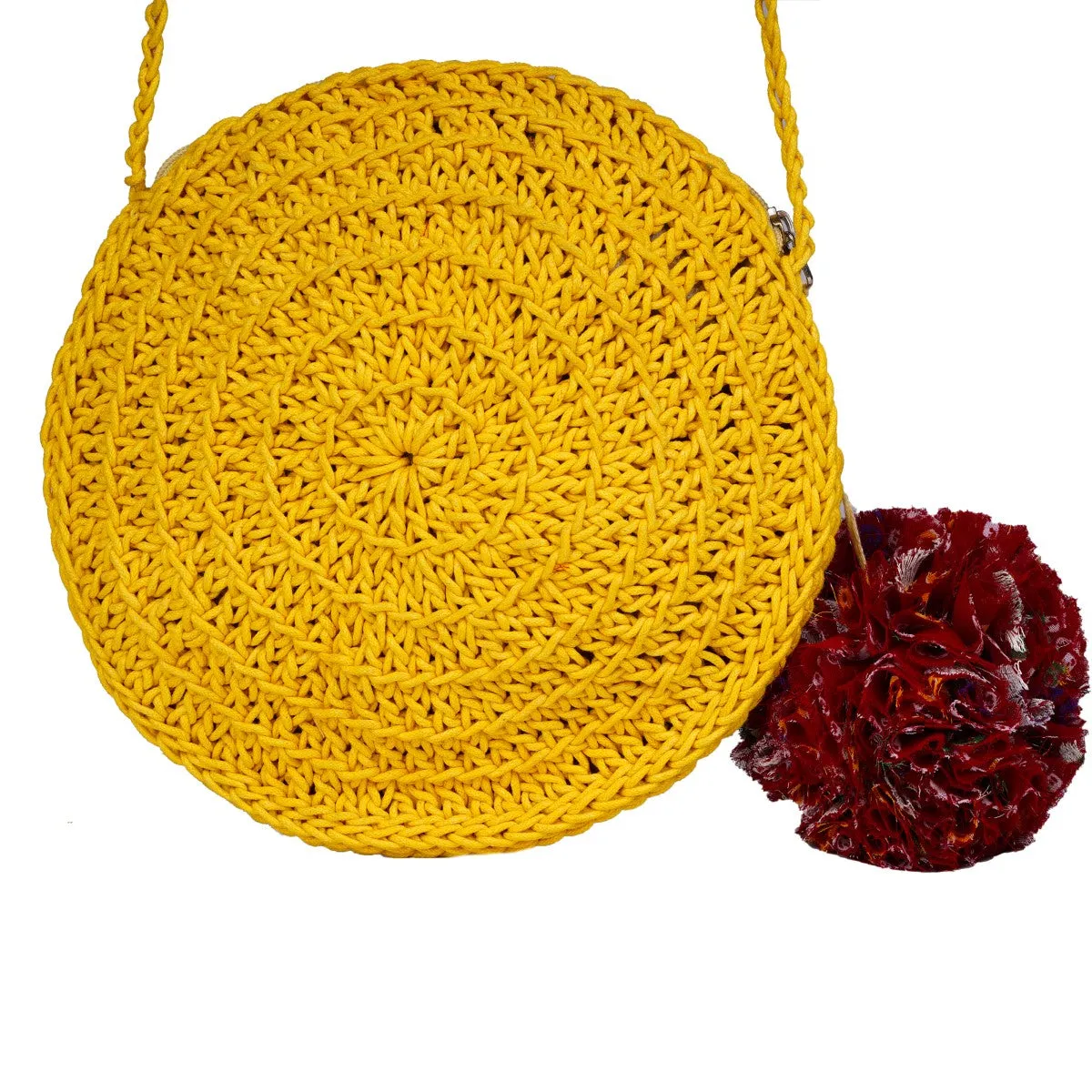 Miniature Round Mini Sling Bag | Hand-Crochet | Mustard Yellow