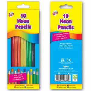 Neon Rubber Tip HB Pencils - 10 Pack Bright Colours School Stationery Writing Drawing