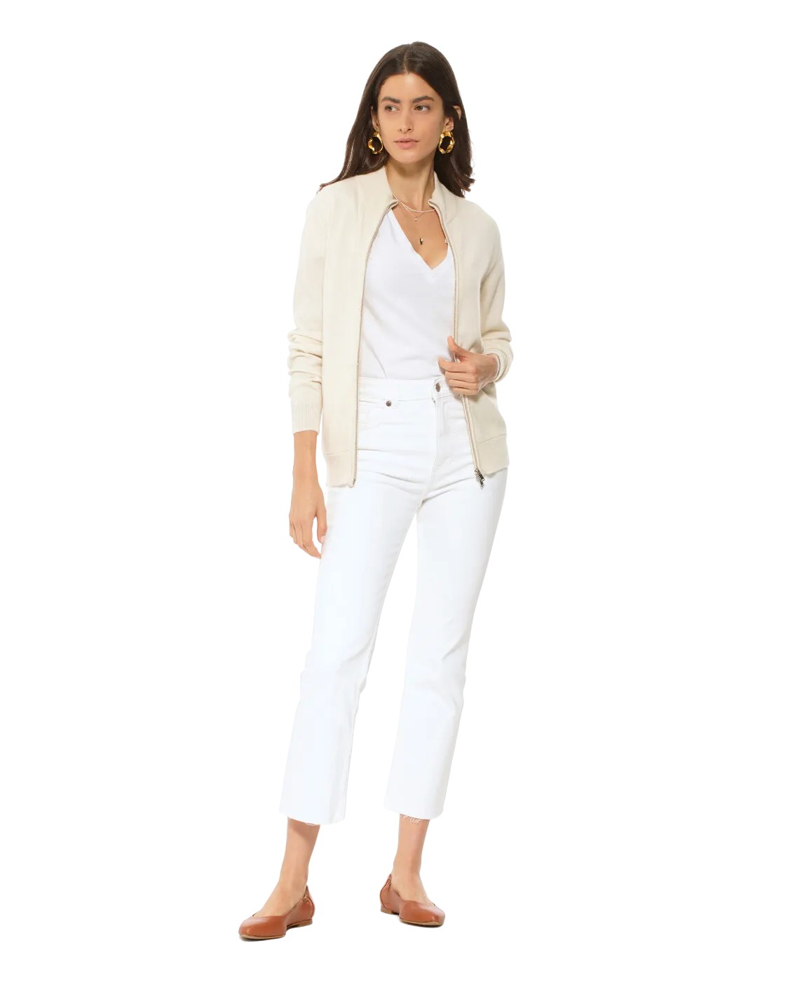 Oprah Daily - Women's Cashmere Zip Cardigan Milk White