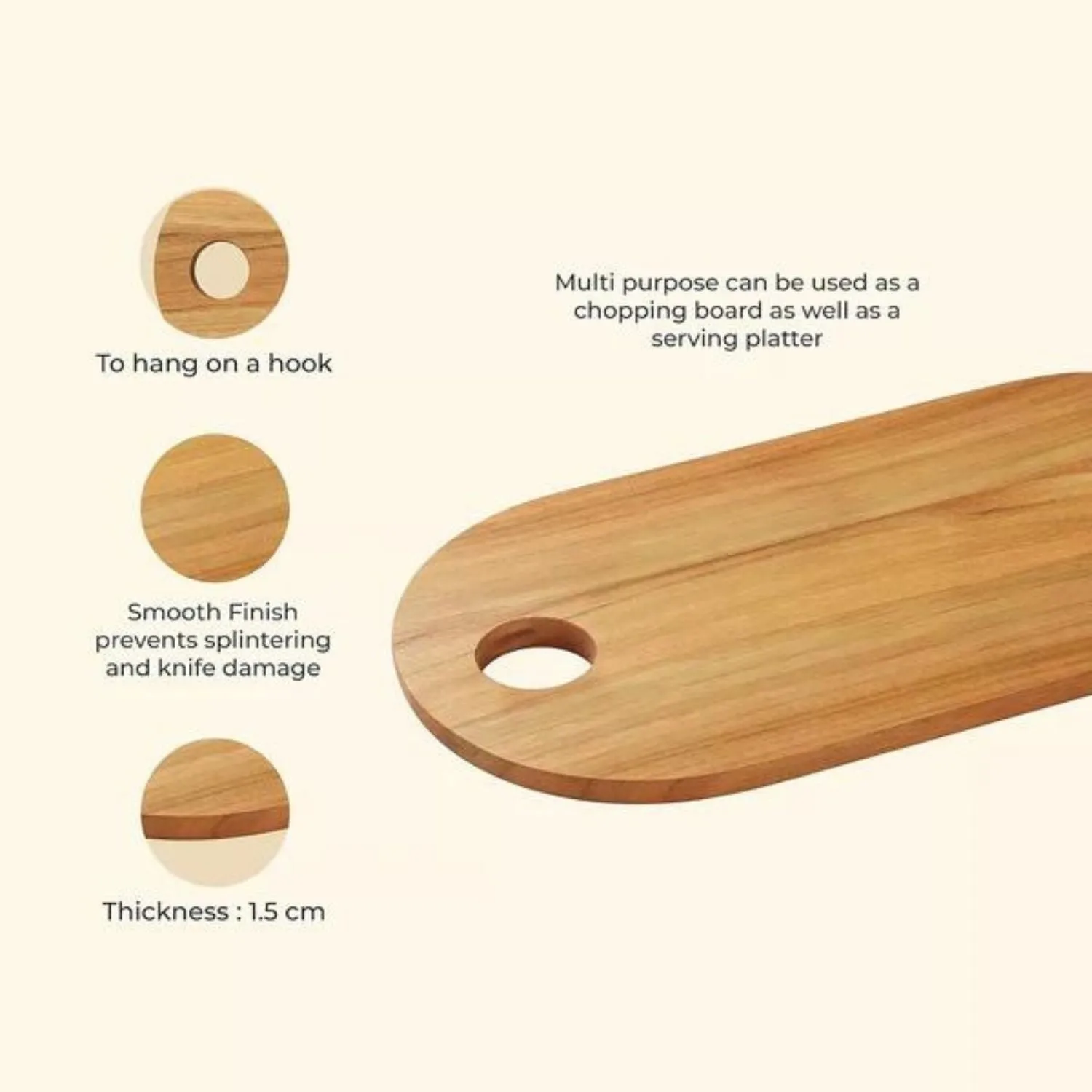 Oval Chopping Board/Serving Platter | Premium Teak Wood | Classic | Durable | 16"