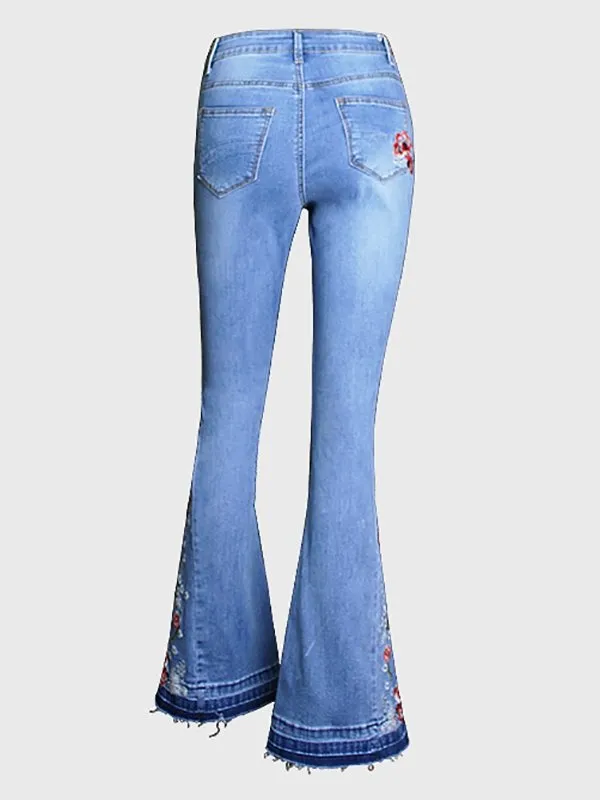 Pants Embroidered Denim Flared Jeans for Women