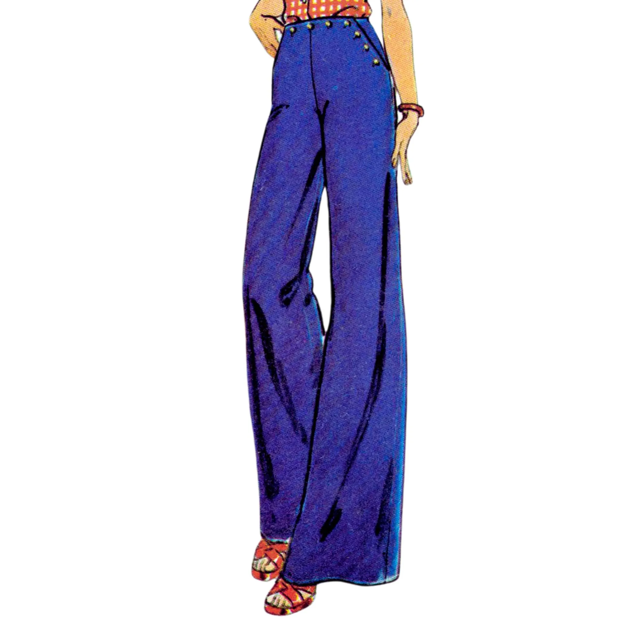 PDF - 1970s Sewing Pattern, Wide Leg Nautical Trousers - Waist: 26 ½” (67cm) - Download