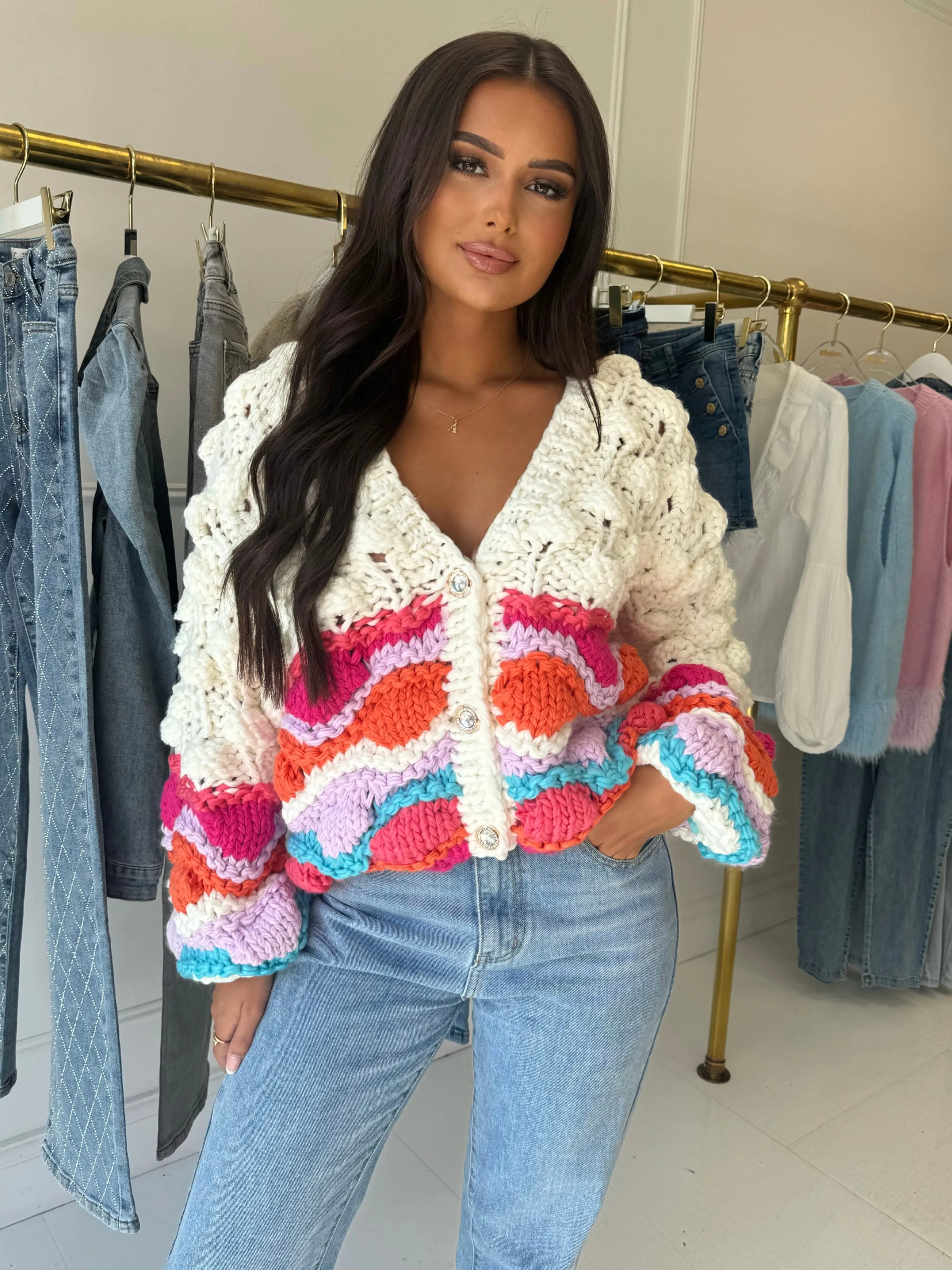 Petra white chunky knit handmade cardigan