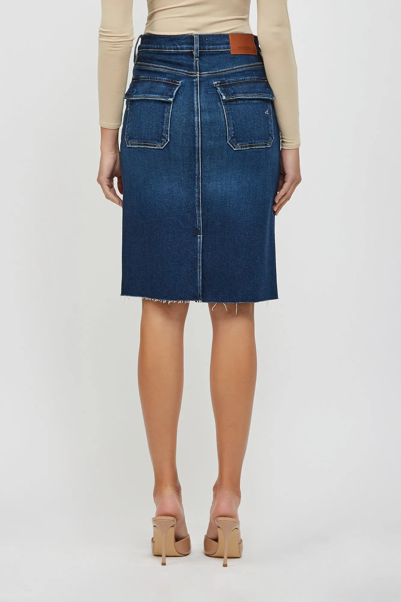 [PEYTON] Dark Wash Porkchop Pocket High Waist Mini Skirt