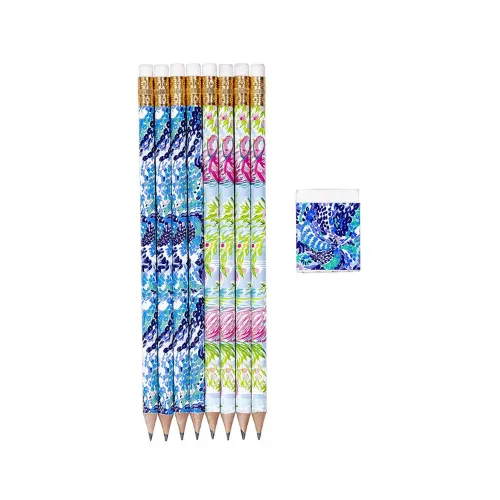 Pink & Blue Floral Pencil Set