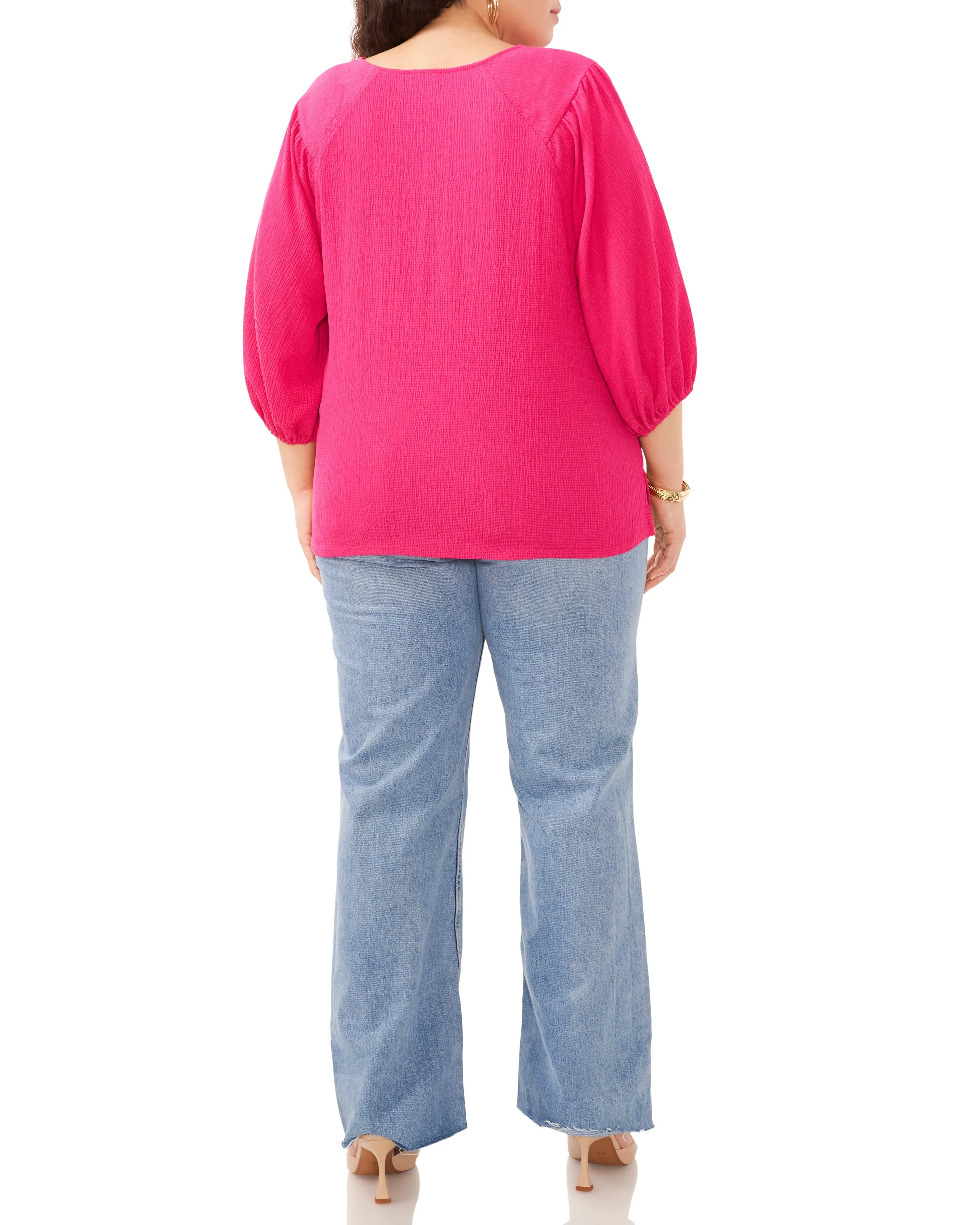 Plus-Size Textured Puff Sleeve Top