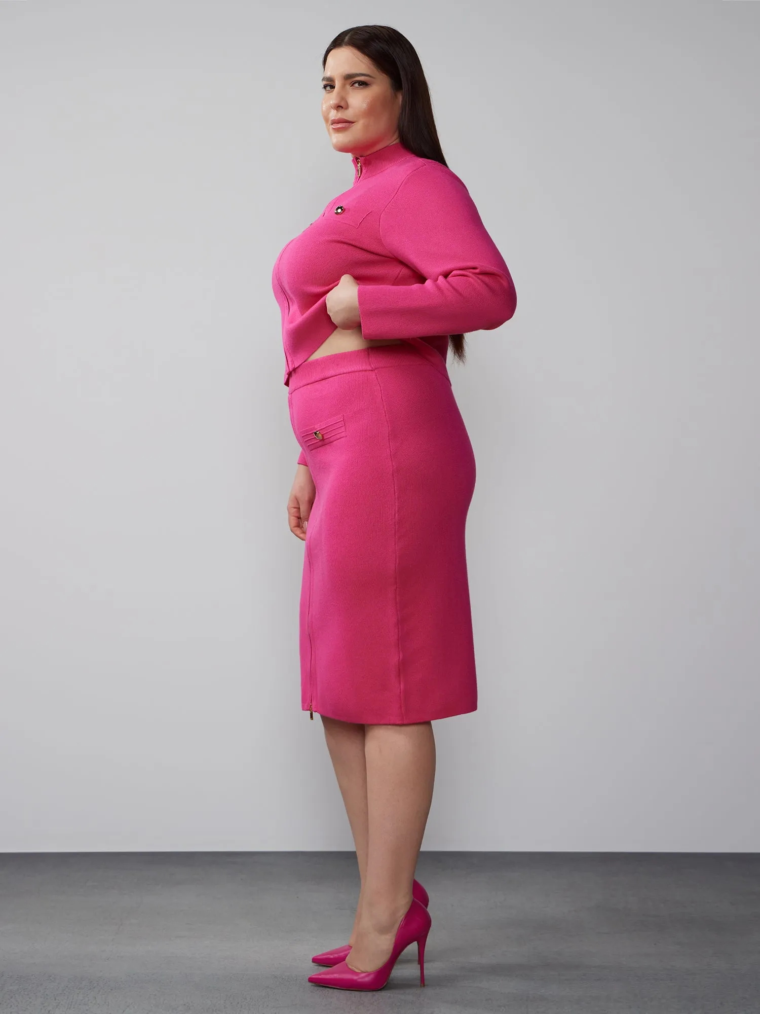 Plus Zip-Up Sweater Pencil Skirt
