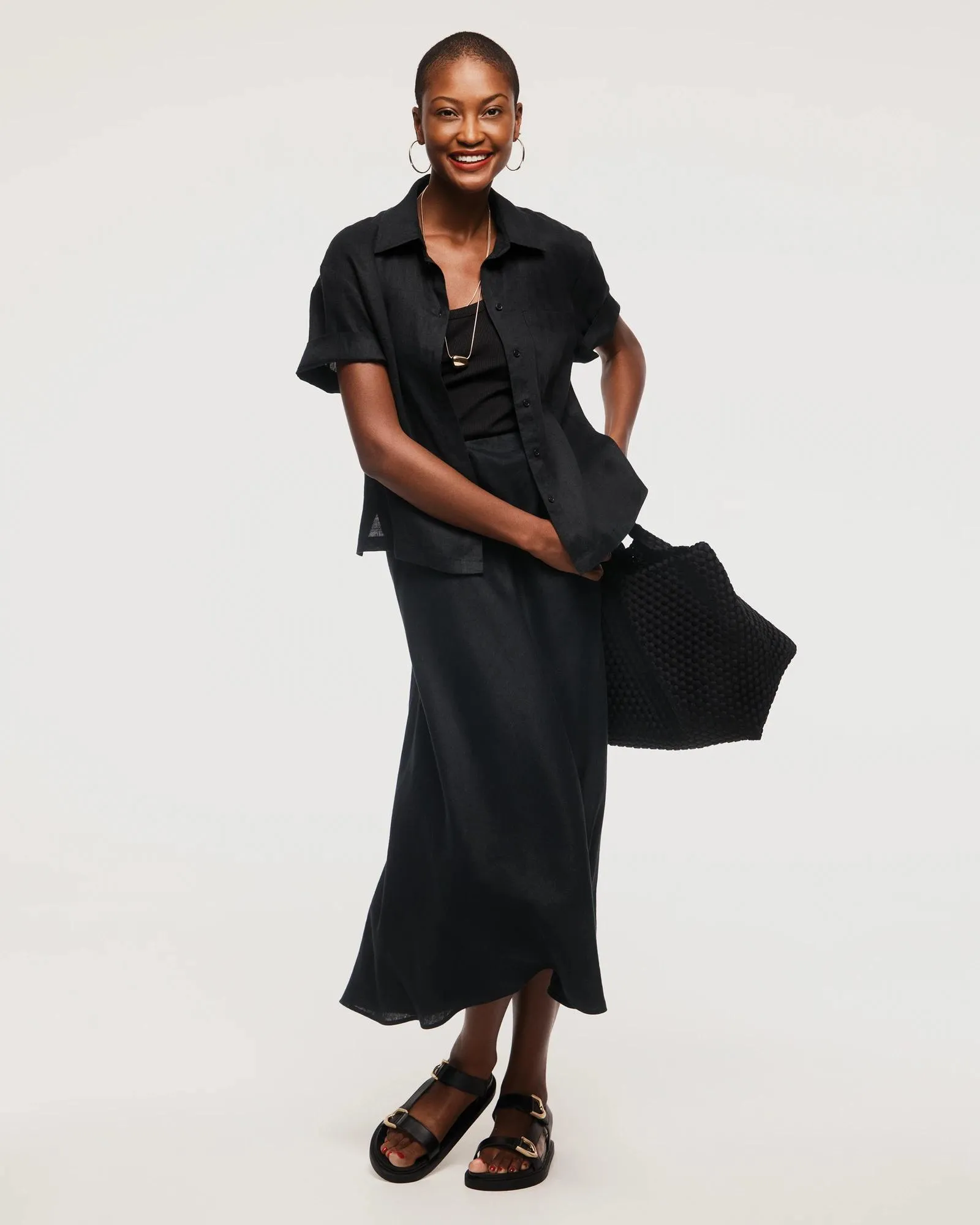 popular  European Linen Midi Skirt - Black