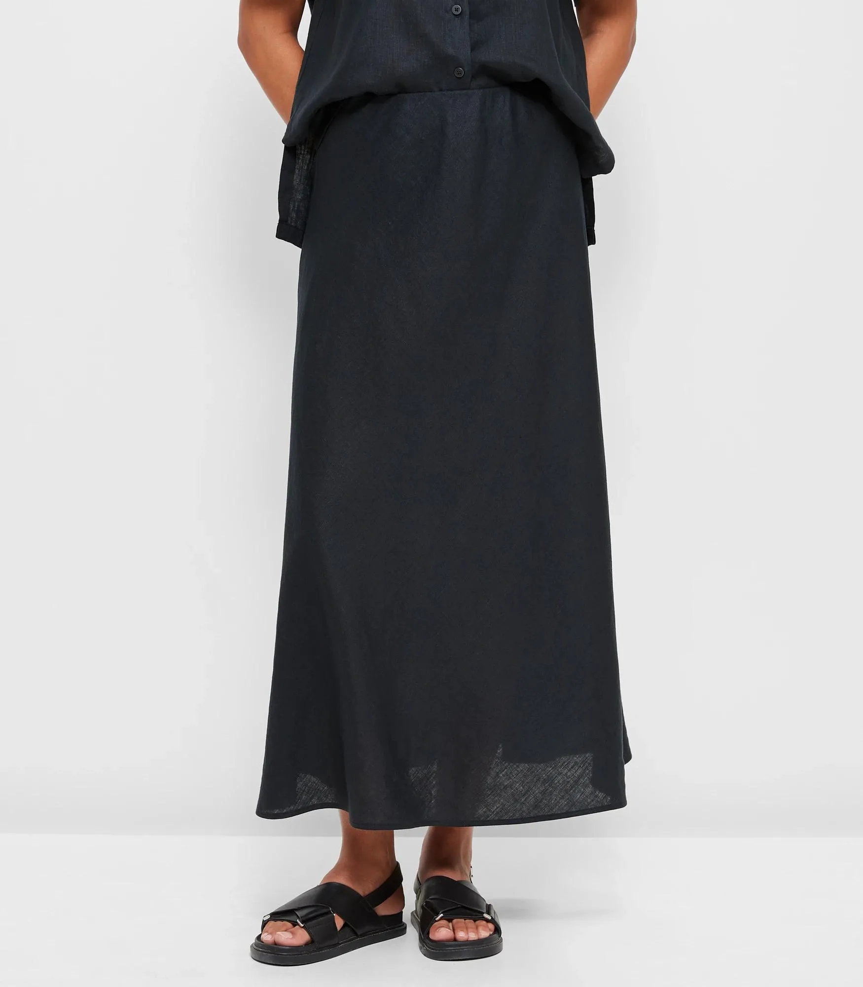 popular  European Linen Midi Skirt - Black