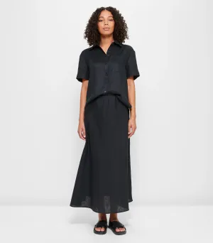 popular  European Linen Midi Skirt - Black