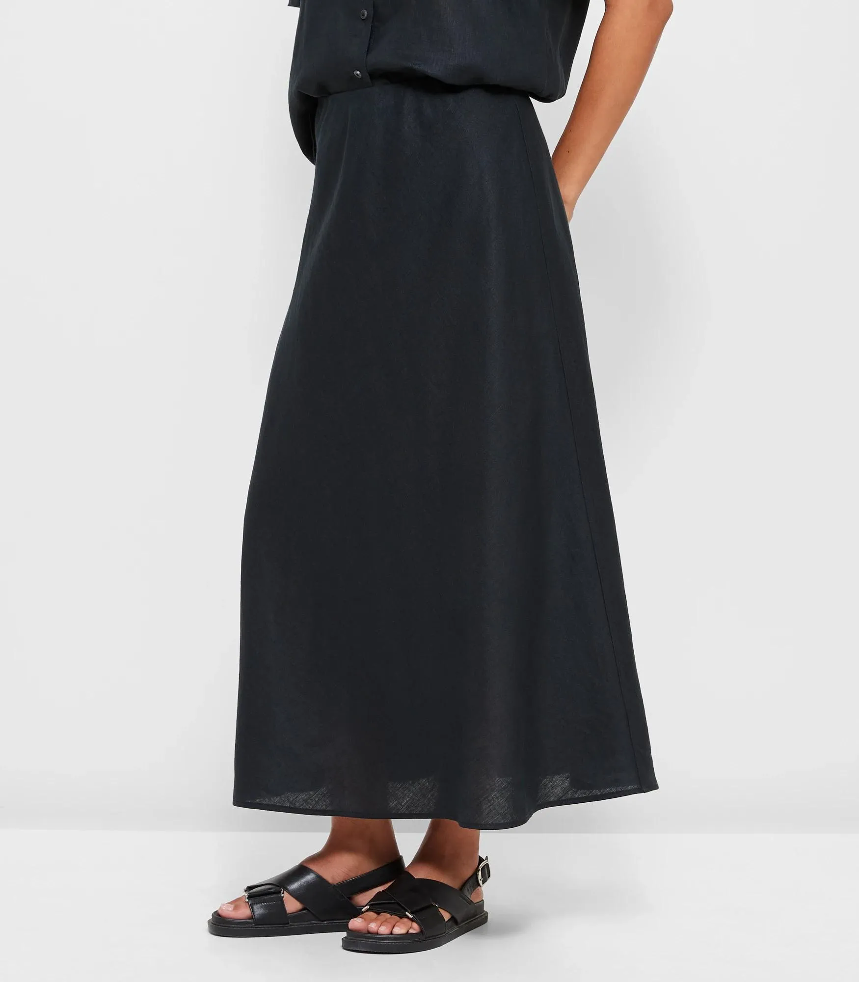 popular  European Linen Midi Skirt - Black