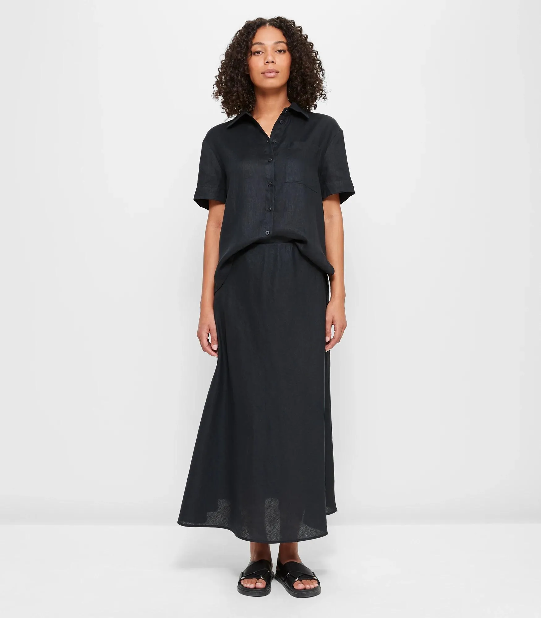 popular  European Linen Midi Skirt - Black