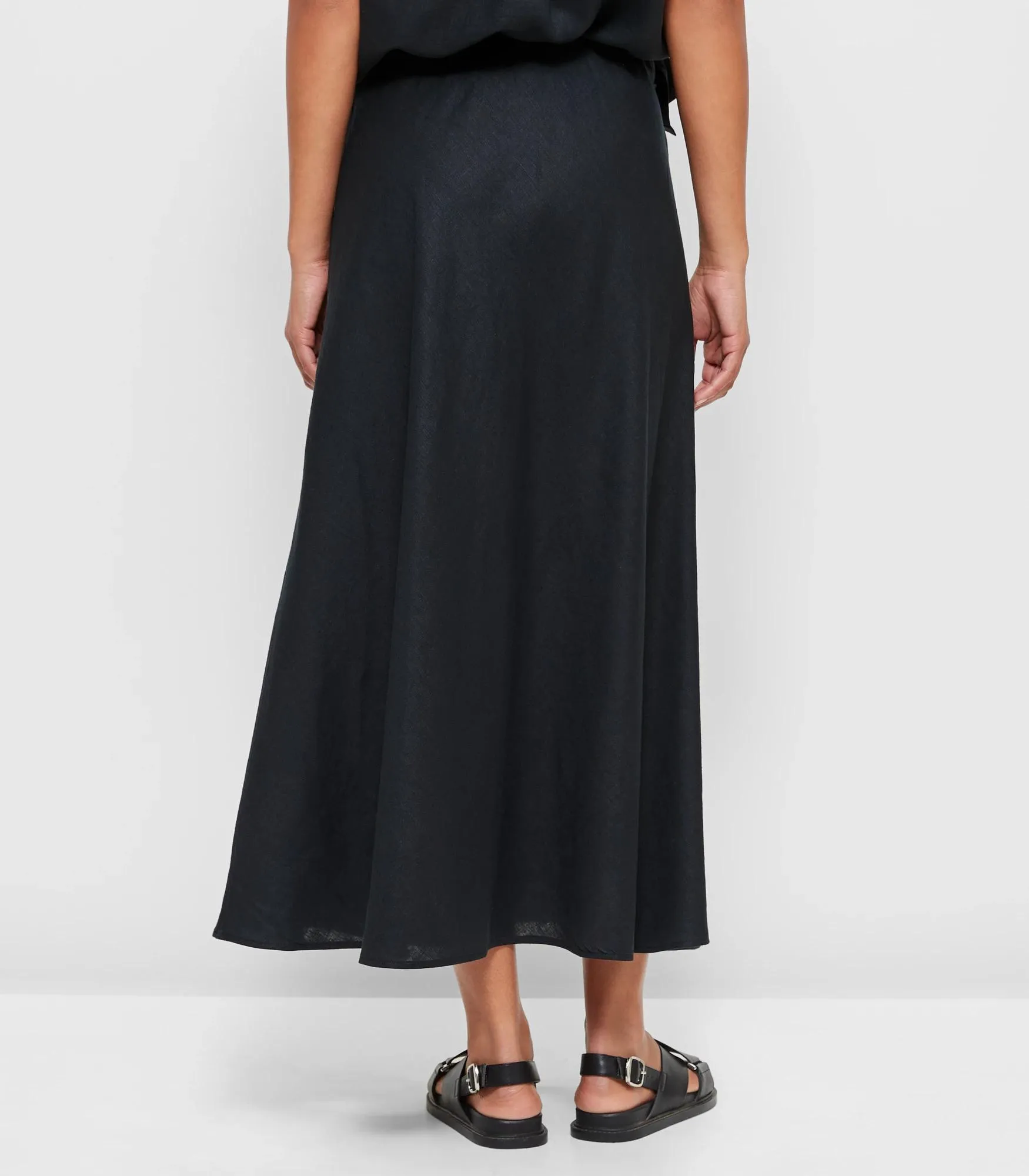 popular  European Linen Midi Skirt - Black