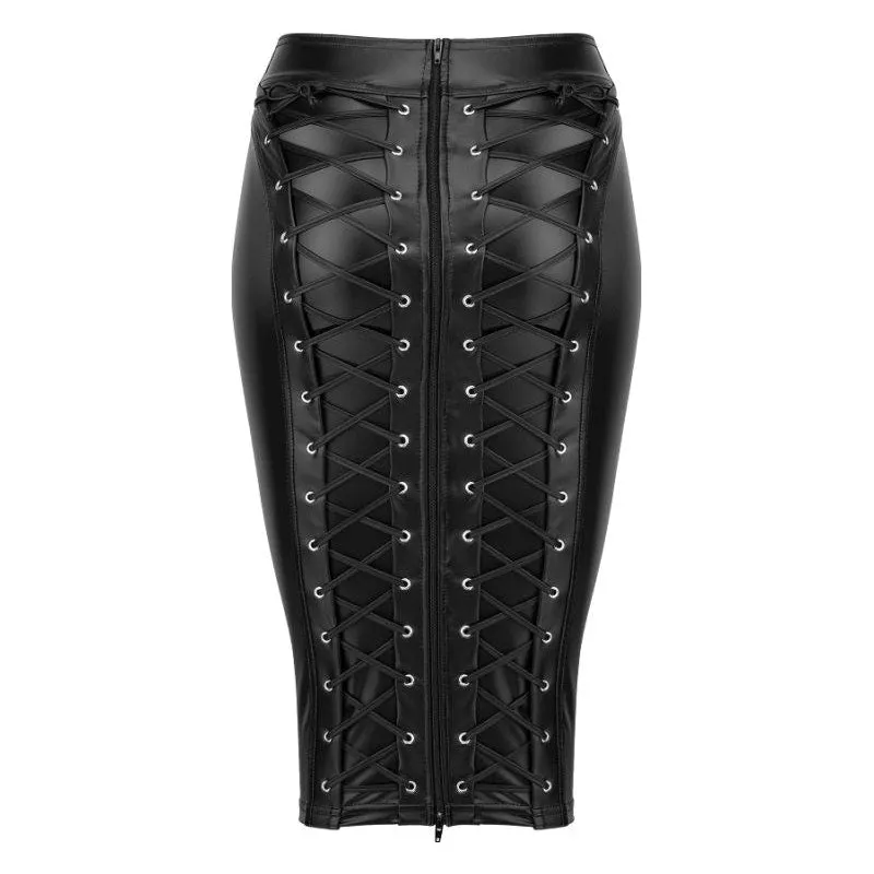 Power Wetlook Pencil Skirt w Long Zipper