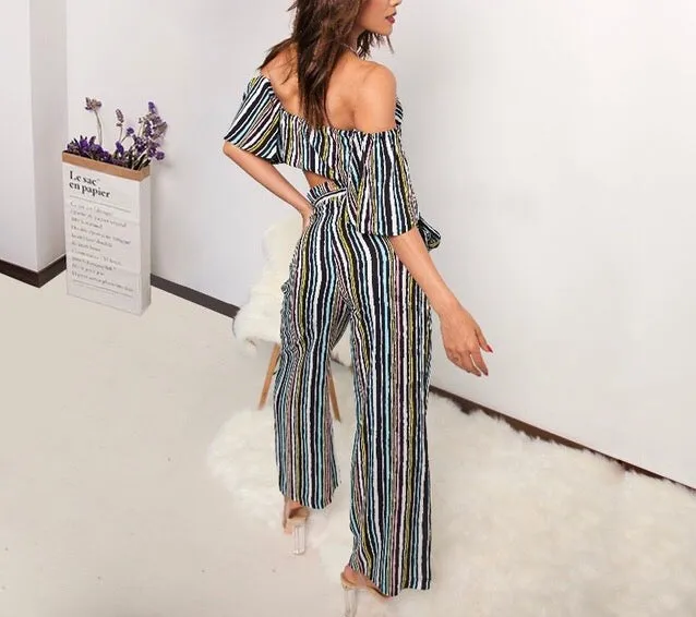 "Life nice" stripe detail cutout jumpsuit
