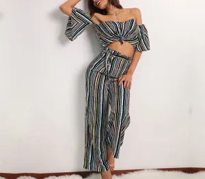 "Life nice" stripe detail cutout jumpsuit