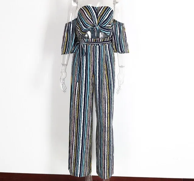"Life nice" stripe detail cutout jumpsuit
