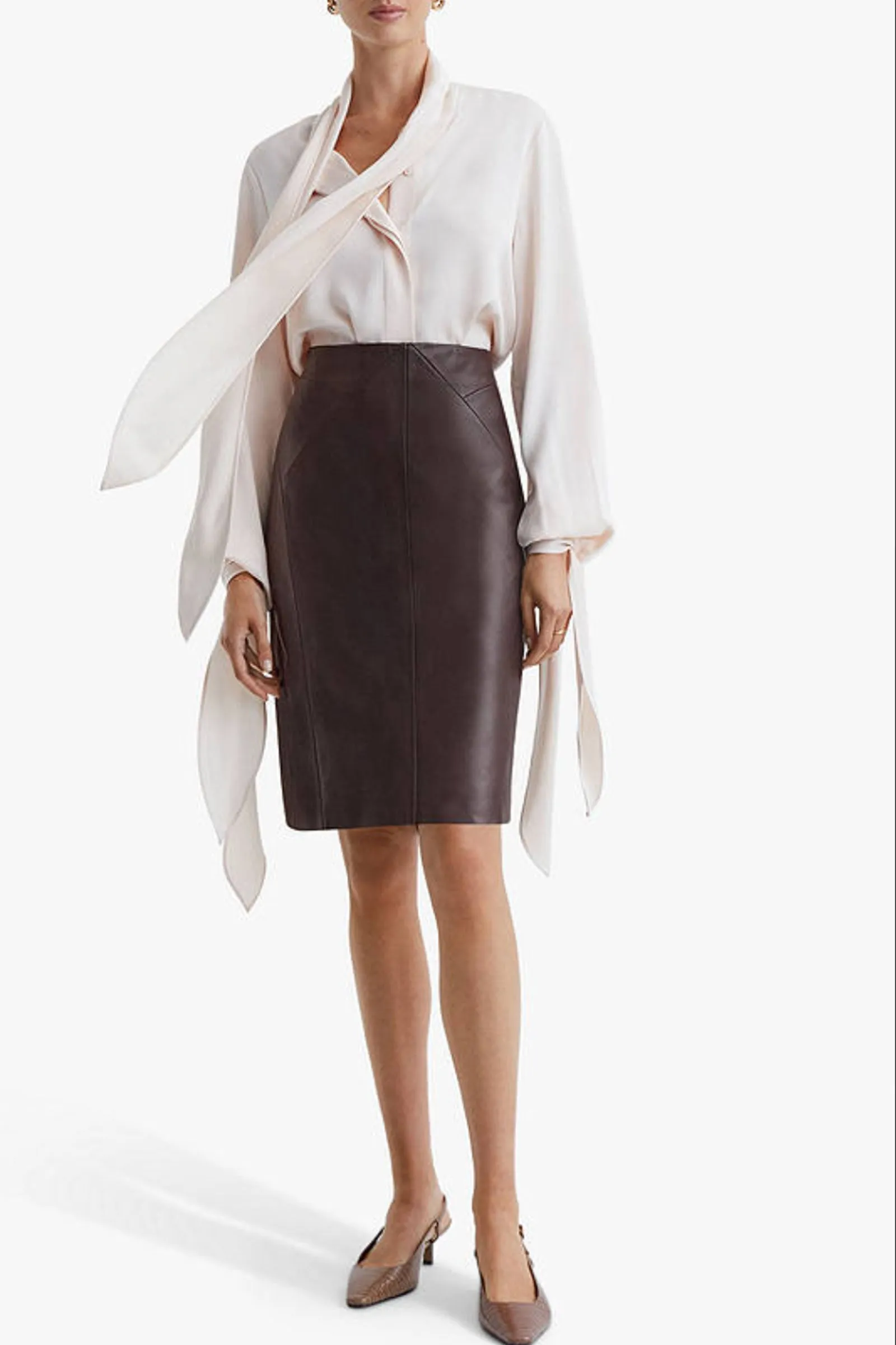Raya Leather Pencil Skirt, Berry