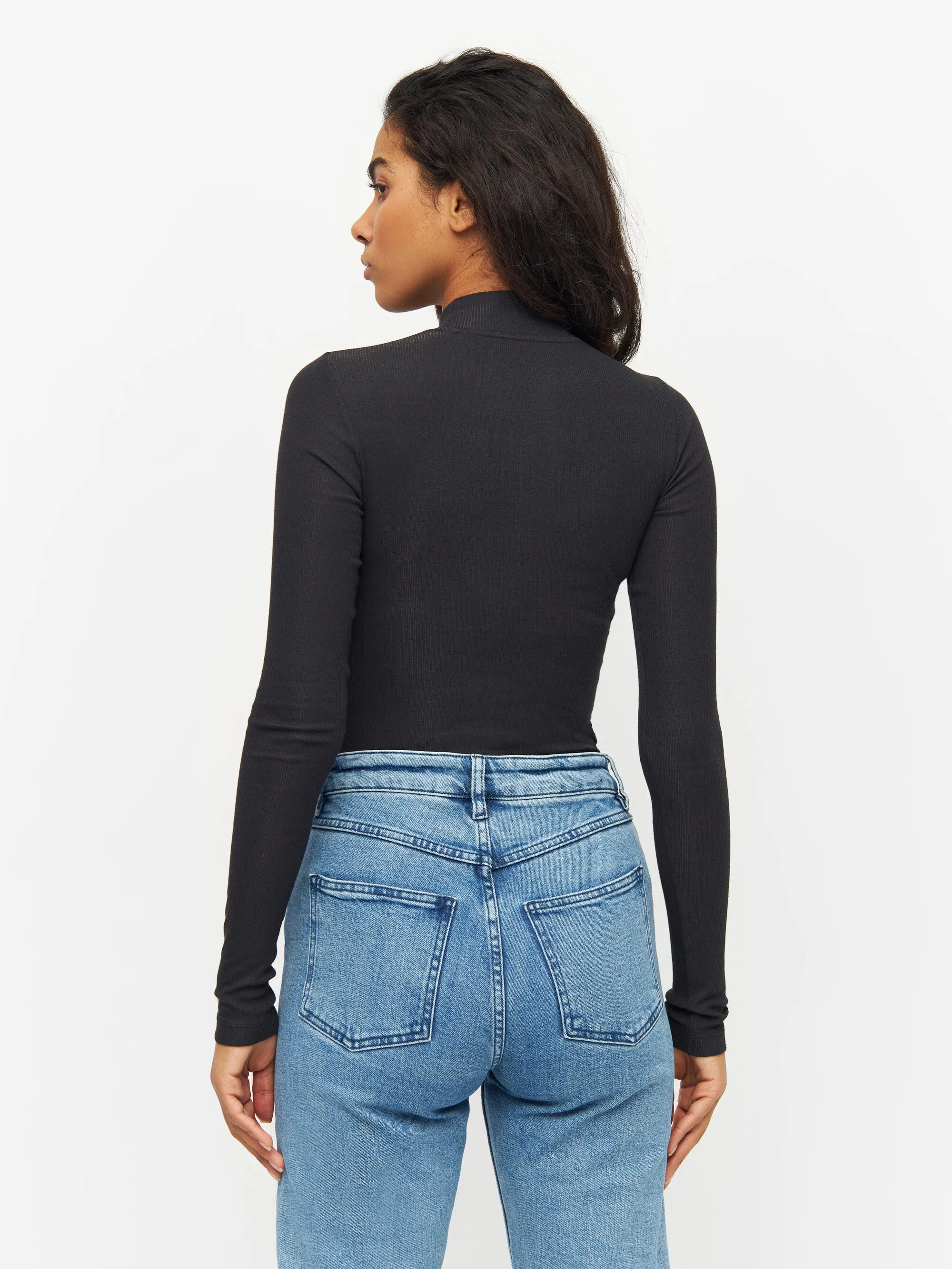 Rib high neck long sleeve - Black Jet