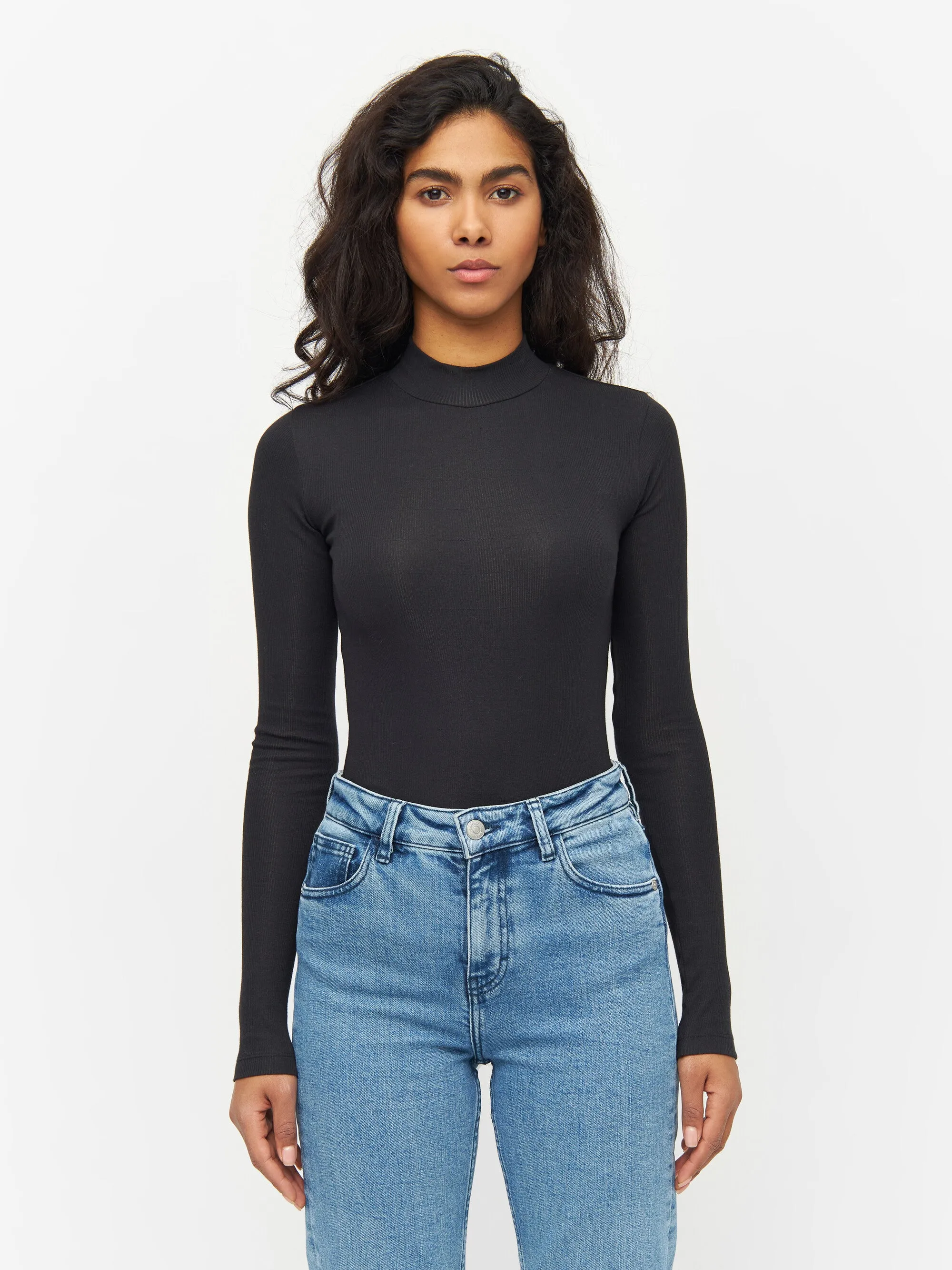 Rib high neck long sleeve - Black Jet