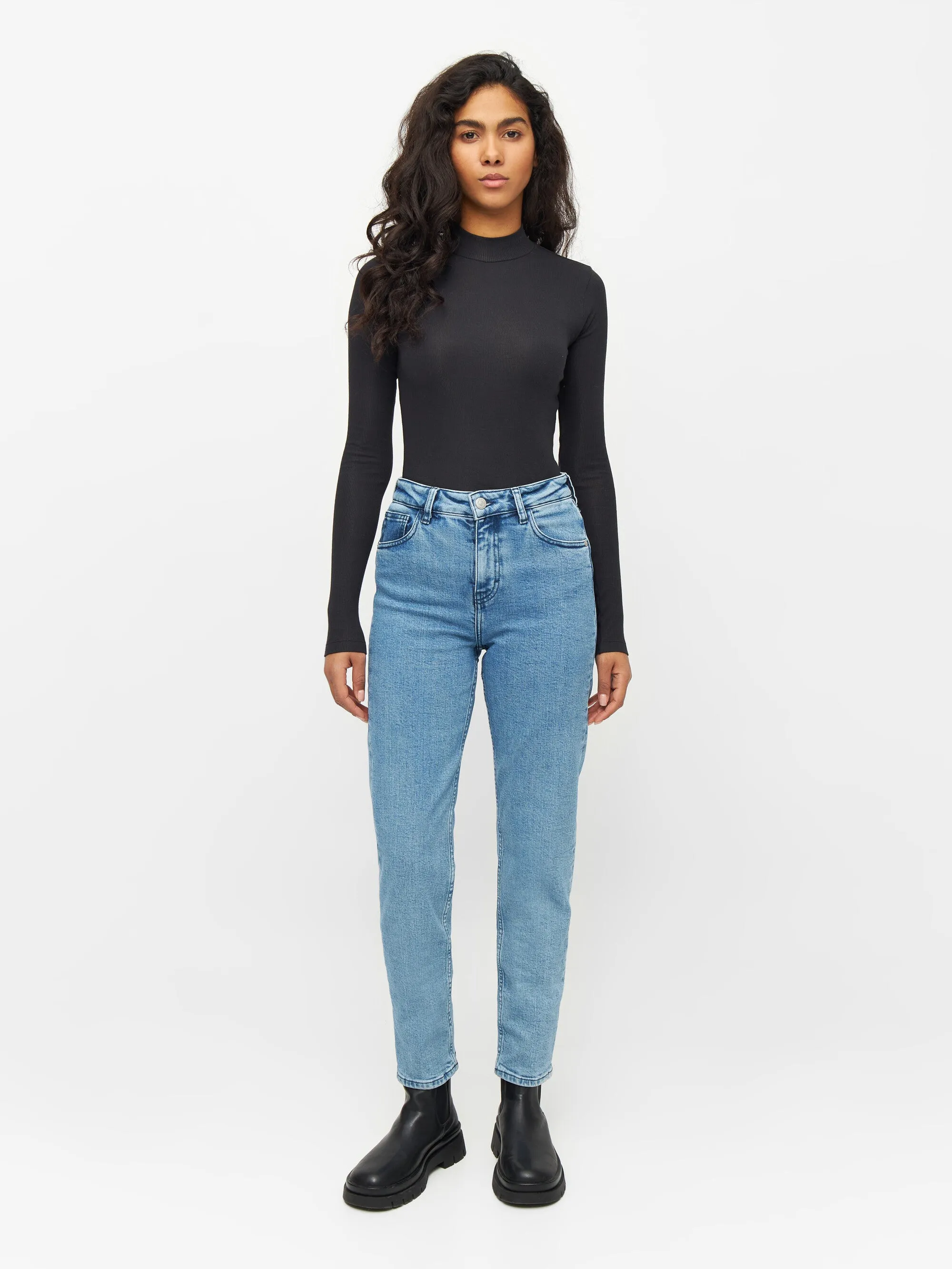 Rib high neck long sleeve - Black Jet