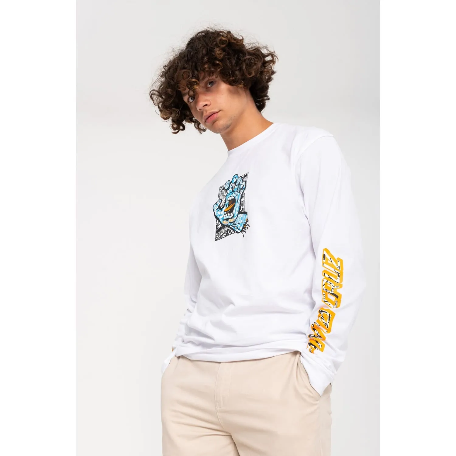 Santa Cruz Flier Hand Long Sleeve - White