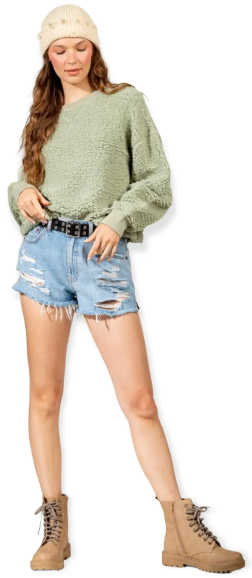 Sherpa Teddy Bear Sweater- Sage