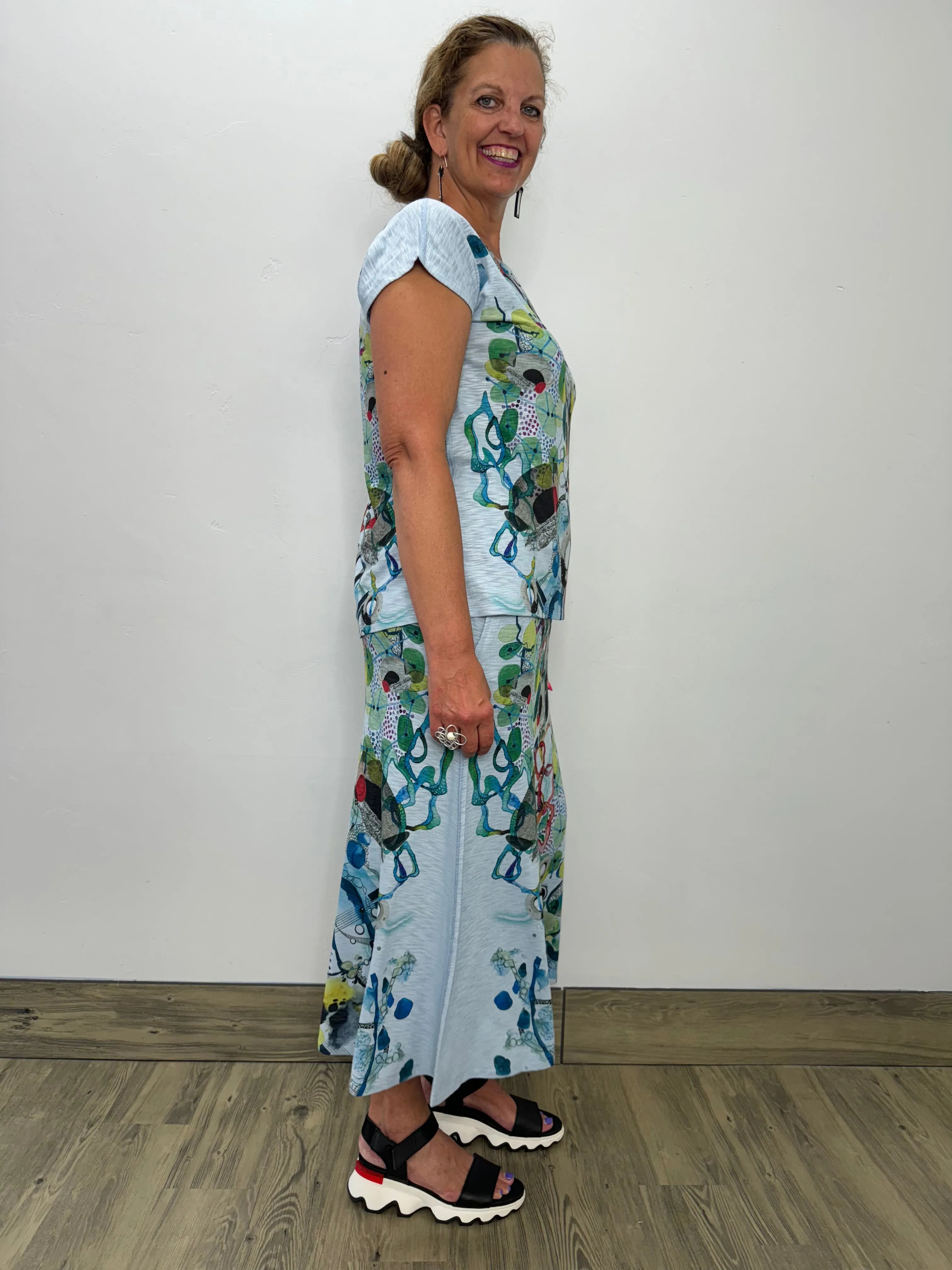 Sky Blue Printed Pencil Skirt