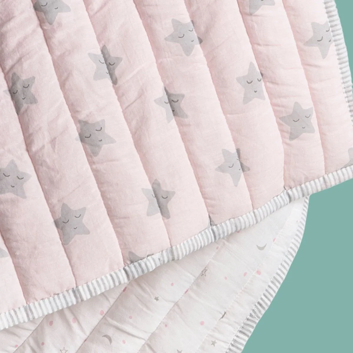 Sleepy Star Pink Soft Quilted Blanket For Babies | Cotton