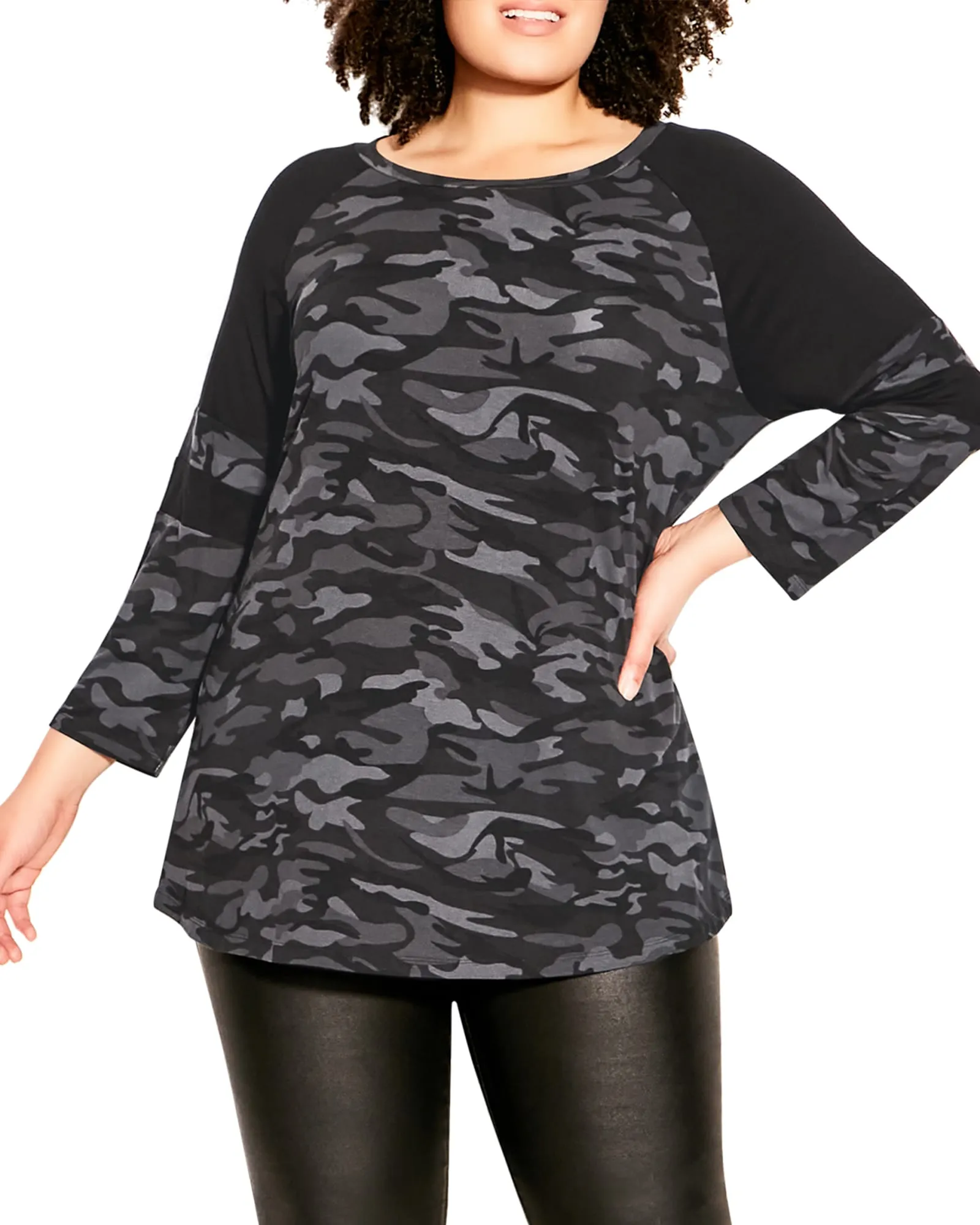 Splice Sleeve Top | Black Camo Black