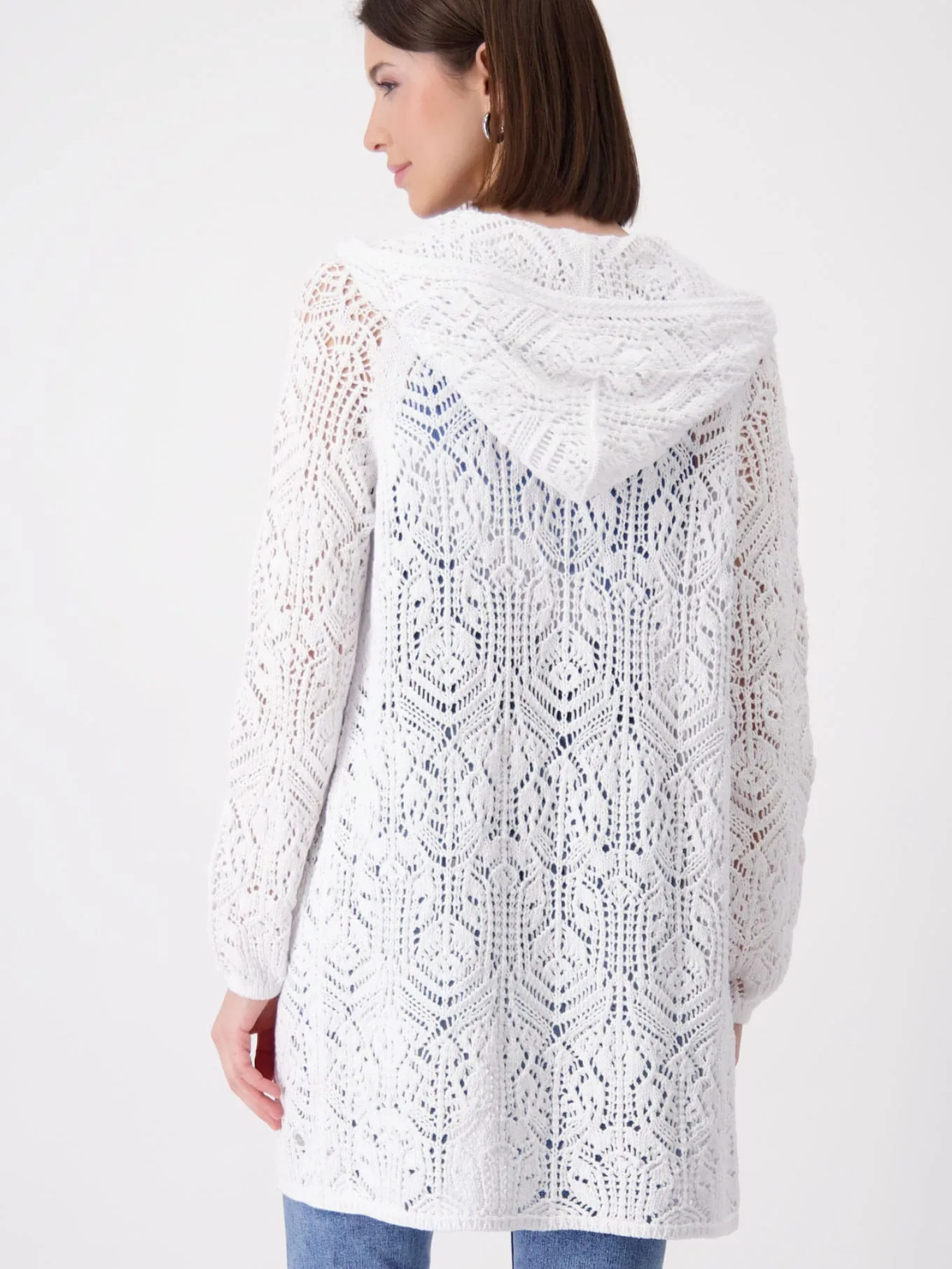 Strickmantel mit Kapuze weiß