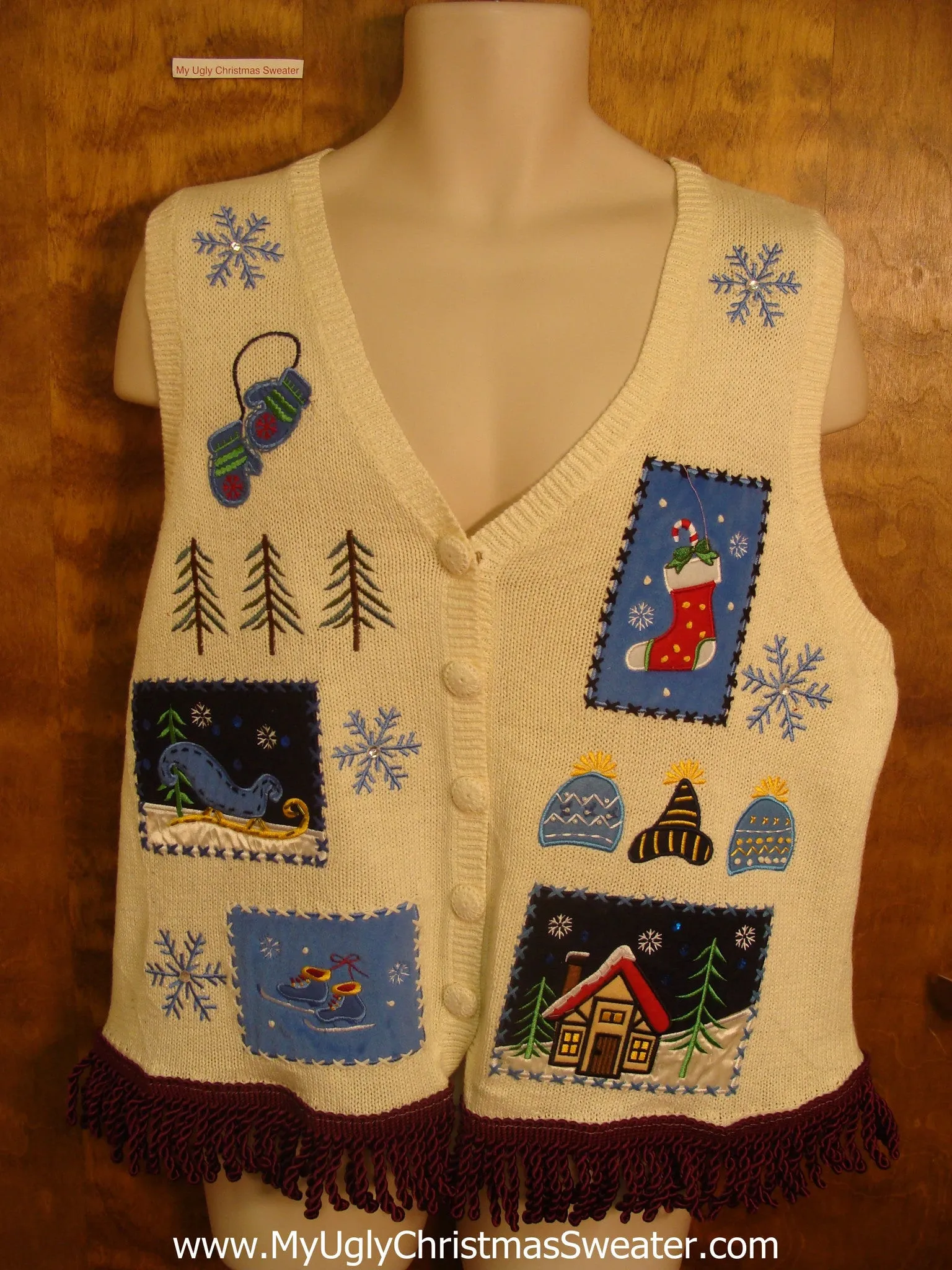 Tacky Ivory Patchwork Christmas Sweater Vest