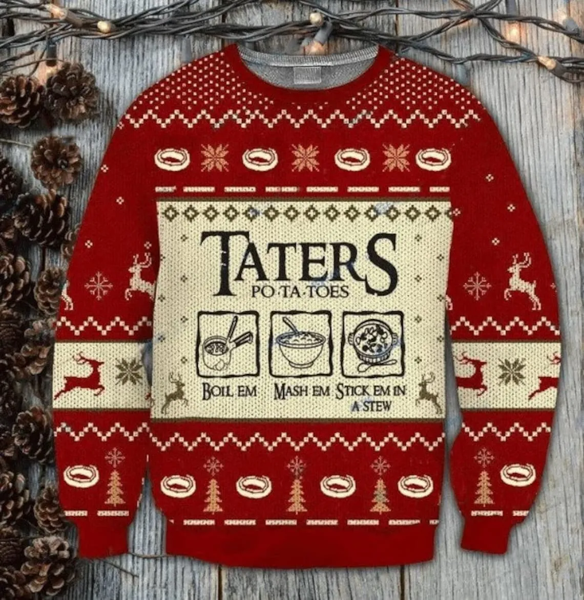 Taters Potatoes Ugly Christmas Sweater, LOTR Fans Sweater, Ugly Sweatshirt, Potatoes Sweater, Christmas Gift Sweatshirt, Xmas Ugly Sweater