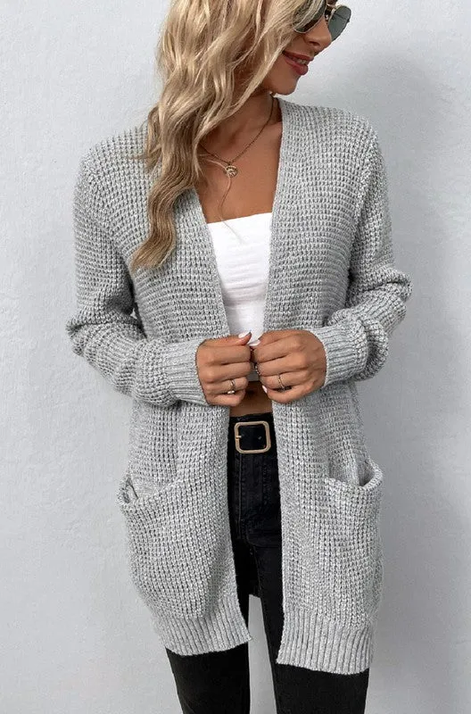 TEEK - Open Front Waffle Sweater Cardigan