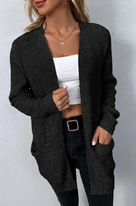 TEEK - Open Front Waffle Sweater Cardigan