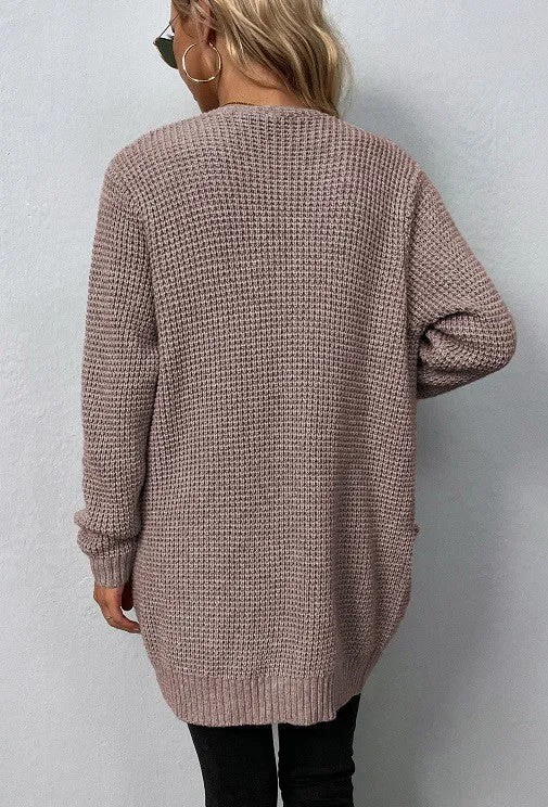 TEEK - Open Front Waffle Sweater Cardigan