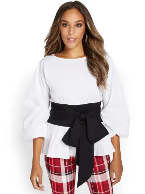 Tie-Waist Poplin Blouse