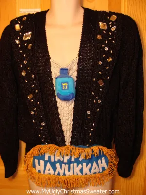 Ugly Christmas Sweater Party Hanukkah Sweater Vintage 80s (j133)