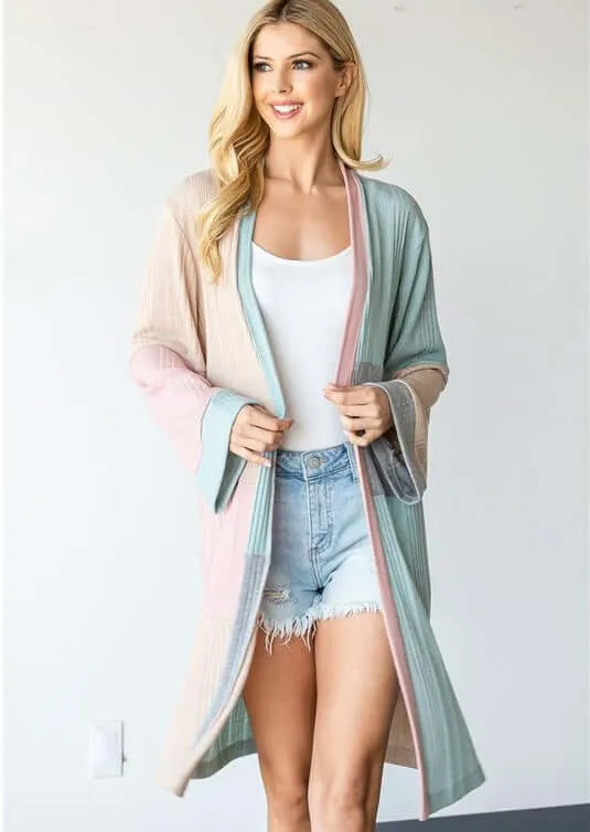 Ultra Lightweight Color Block Cardigan Made in USA - CLEARANCE FINAL SALE