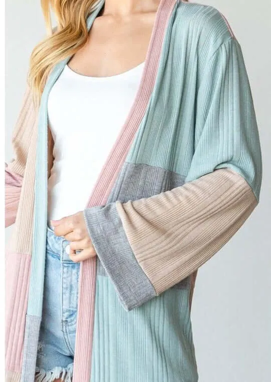 Ultra Lightweight Color Block Cardigan Made in USA - CLEARANCE FINAL SALE